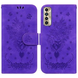 For Tecno Camon 17P Butterfly Rose Embossed Leather Phone Case(Purple) (OEM)