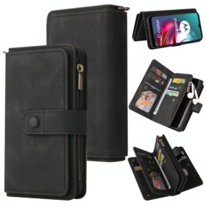 For Motorola Moto G10 Skin Feel PU + TPU Horizontal Flip Leather Case With Holder & 15 Cards Slot & Wallet & Zipper Pocket & Lanyard(Black) (OEM)