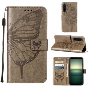 For Sony Xperia 1 IV Embossed Butterfly Leather Phone Case(Grey) (OEM)