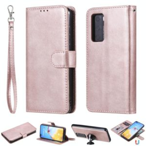 For Huawei P40 2 in 1 Solid Color Detachable PU Leather Case with Card Slots & Magnetic Holder & Photo Frame & Wallet & Strap(Rose Gold) (OEM)