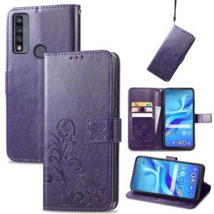 For TCL 4X 5G Four-leaf Clasp Embossed Buckle Leather Phone Case(Purple) (OEM)