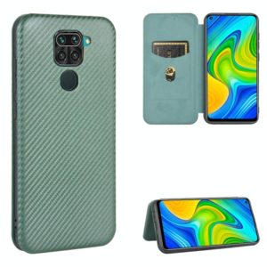 For Xiaomi Redmi Note 9 Carbon Fiber Texture Horizontal Flip TPU + PC + PU Leather Case with Card Slot(Green) (OEM)