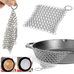 Stainless Steel Square Cast Iron Cleaner Pot Brush Scrubber Home Cookware Kitchen Cleaning Tool, Size:8×8inch (OEM)