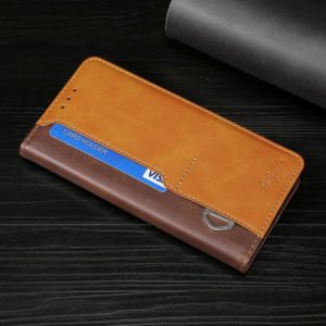 For Motorola Moto E20 / E40 Contrast Color Side Buckle Leather Phone Case(Dark Brown + Gold) (OEM)