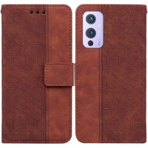 For OnePlus 9 Geometric Embossed Leather Phone Case(Brown) (OEM)