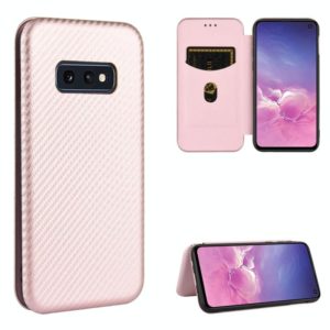 For Samsung Galaxy S10e Carbon Fiber Texture Horizontal Flip TPU + PC + PU Leather Case with Rope & Card Slot(Pink) (OEM)