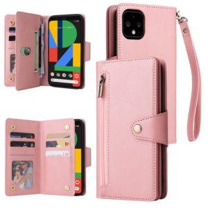 For Google Pixel 4 XL Rivet Buckle 9 Cards Three Fold Leather Phone Case(Rose Gold) (OEM)