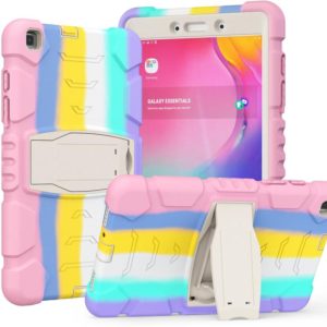 For Samsung Galaxy Tab A8.0 2019 T290 3-Layer Protection Screen Frame + PC + Silicone Shockproof Combination Case with Holder(Colorful Pink) (OEM)