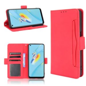 For OPPO A54 Skin Feel Calf Pattern Horizontal Flip Leather Case with Holder & Card Slots & Photo Frame(Red) (OEM)
