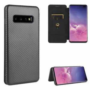 For Samsung Galaxy S10 Plus Carbon Fiber Texture Horizontal Flip TPU + PC + PU Leather Case with Rope & Card Slot(Black) (OEM)