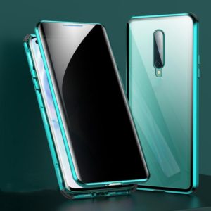 For OnePlus 8 Four-corner Shockproof Anti-peeping Magnetic Metal Frame Double-sided Tempered Glass Case(Green) (OEM)