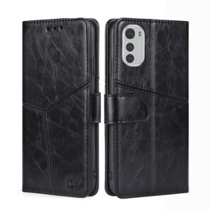 For Motorola Moto E32 4G Geometric Stitching Horizontal Flip Leather Phone Case(Black) (OEM)