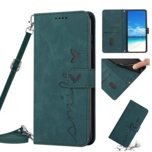For Tecno Spark 8 Pro Skin Feel Heart Pattern Leather Phone Case With Lanyard(Green) (OEM)