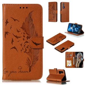 Feather Pattern Litchi Texture Horizontal Flip Leather Case with Wallet & Holder & Card Slots For Huawei Honor 20 Pro(Brown) (OEM)