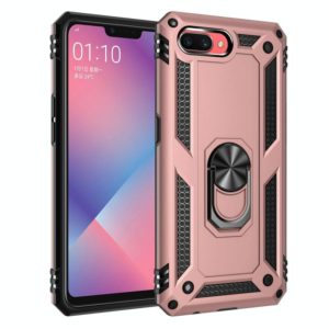 For OPPO A5 / A3s Shockproof TPU + PC Protective Case with 360 Degree Rotating Holder(Rose Gold) (OEM)