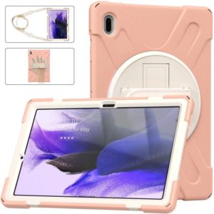 For Samsung Galaxy Tab S7 FE T730 / S7+ / S9+ /S8+ Silicone + PC Protective Case with Holder & Shoulder Strap(Rose Gold) (OEM)