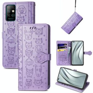For Infinix Note 8 Lovely Cat and Dog Embossing Pattern Horizontal Flip Leather Case , with Holder & Card Slots & Wallet & Cartoon Clasp & Lanyard(Purple) (OEM)