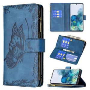 For Samsung Galaxy S20 Flying Butterfly Embossing Pattern Zipper Horizontal Flip Leather Case with Holder & Card Slots & Wallet(Blue) (OEM)