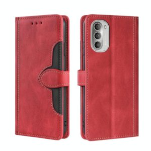 For Motorola Moto G51 Skin Feel Straw Hat Magnetic Buckle Leather Phone Case(Red) (OEM)