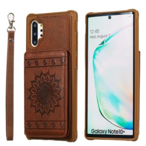 For Galaxy Note10+ Sunflower Embossing Pattern PU + TPU Case with Holder & Card Slots & Photo Frame & Lanyard(Coffee) (OEM)