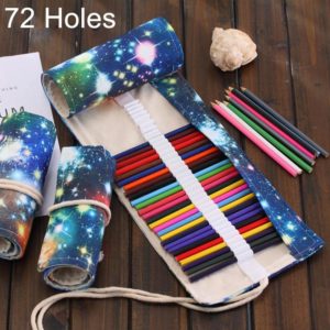 72 Slots Cosmic Galaxy Print Pen Bag Canvas Pencil Wrap Curtain Roll Up Pencil Case Stationery Pouch (OEM)