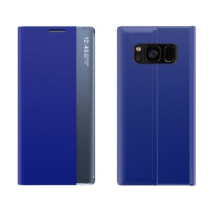 For Samsung Galaxy S10 Plain Texture Cloth Attraction Flip Holder Leather Phone Case(Blue) (OEM)