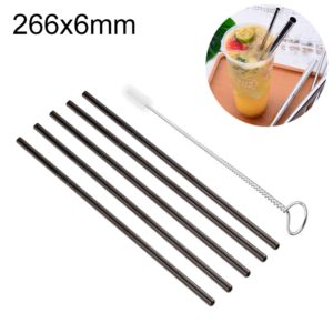 5pcs Reusable Stainless Steel Straight Drinking Straw + Cleaner Brush Set Kit, 266*6mm(Black) (OEM)