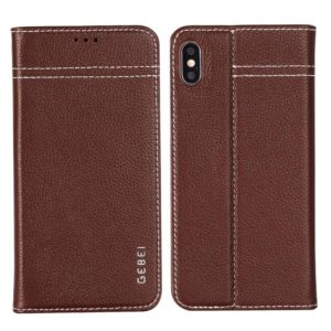 For iPhone XS Max GEBEI Top-grain Leather Horizontal Flip Protective Case with Holder & Card Slots(Brown) (GEBEI) (OEM)