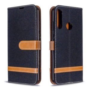 For Huawei Y6P Color Matching Denim Texture Horizontal Flip Leather Case with Holder & Card Slots & Wallet & Lanyard(Black) (OEM)