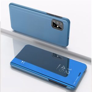 For Galaxy A71 Plated Mirror Horizontal Flip Leather with Stand Mobile Phone Holster(Blue) (OEM)