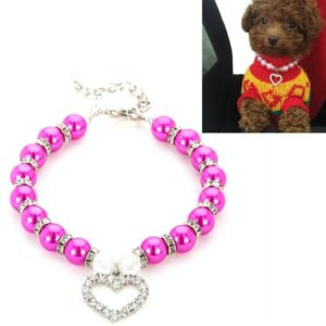 Pet Supplies Pearl Necklace Pet Collars Cat and Dog Accessories, Size:L(Purple Red) (OEM)