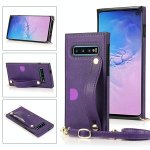 For Samsung Galaxy S10 Wrist Strap PU+TPU Shockproof Protective Case with Crossbody Lanyard & Holder & Card Slot(Purple) (OEM)