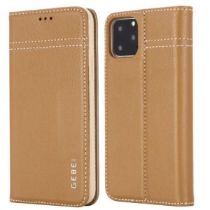 For iPhone 11 Pro Max GEBEI Top-grain Leather Horizontal Flip Protective Case with Holder & Card Slots(Khaki) (GEBEI) (OEM)