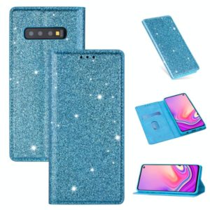For Samsung Galaxy S10 Ultrathin Glitter Magnetic Horizontal Flip Leather Case with Holder & Card Slots(Sky Blue) (OEM)