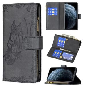 For iPhone XR Flying Butterfly Embossing Pattern Zipper Horizontal Flip Leather Case with Holder & Card Slots & Wallet(Black) (OEM)