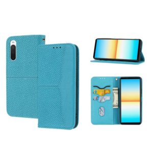 For Sony Xperia 10 IV Woven Texture Stitching Magnetic PU Leather Phone Case(Blue) (OEM)