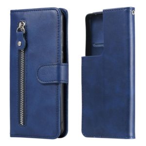 For Samsung Galaxy S21 Ultra 5G Fashion Calf Texture Zipper Horizontal Flip Leather Case with Holder & Card Slots & Wallet(Blue) (OEM)