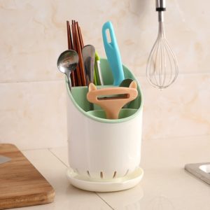Creative Multi-function Double Drain Shelf Kitchen Chopsticks Storage Bucket Tableware Storage Box, Color:Green (OEM)