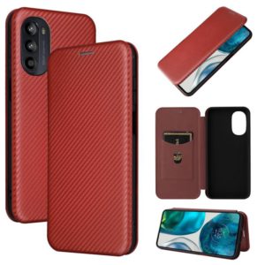 For Motorola Moto G52/G82 Carbon Fiber Texture Horizontal Flip Leather Phone Case(Brown) (OEM)