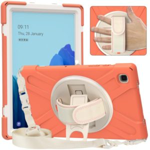 For Samsung Galaxy Tab A7 (2020) T500 Pure Color Silicone + PC Protective Case with Holder & Shoulder Strap(Coral Orange) (OEM)