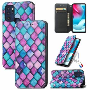 For Motorola Moto G60S Colorful Magnetic Horizontal Flip Leather Phone Case with Holder & Card Slot & Wallet(Purple Scales) (OEM)