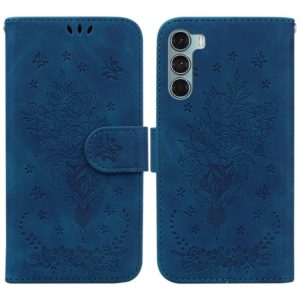 For Motorola Moto G200 5G / Edge S30 Butterfly Rose Embossed Leather Phone Case(Blue) (OEM)