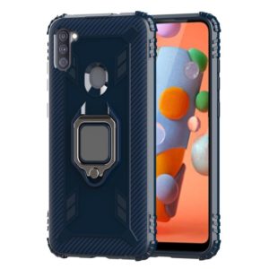 For Samsung A11 (EU Version) Carbon Fiber Protective Case with 360 Degree Rotating Ring Holder(Blue) (OEM)