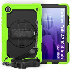 For Samsung Galaxy Tab A7 (2020) T500/T505 Shockproof Colorful Silicone + PC Protective Case with Holder & Shoulder Strap & Hand Strap & Pen Slot(Yellow Green) (OEM)
