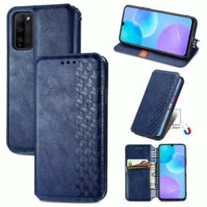 For Huawei Honor 30 Lite Cubic Grid Pressed Horizontal Flip Magnetic PU Leather Case with Holder & Card Slots & Wallet(Blue) (OEM)