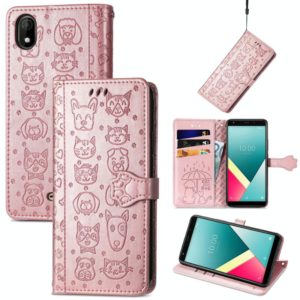 For Wiko Y61 Lovely Cat and Dog Embossing Pattern Horizontal Flip Leather Case , with Holder & Card Slots & Wallet & Cartoon Clasp & Lanyard(Rose Gold) (OEM)