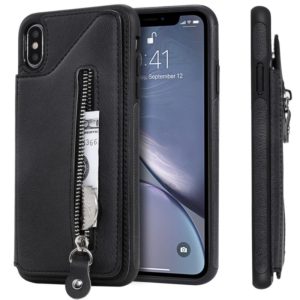 For iPhone XS Max Solid Color Double Buckle Zipper Shockproof Protective Case(Black) (OEM)