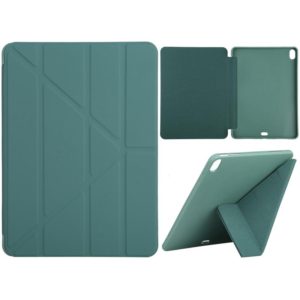 Millet Texture PU+ Silicone Full Coverage Leather Case with Multi-folding Holder for iPad Air (2020) 10.9 inch (Dark Green) (OEM)