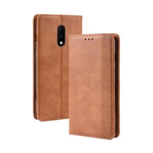 Magnetic Buckle Retro Crazy Horse Texture Horizontal Flip Leather Case for OnePlus 7, with Holder & Card Slots & Photo Frame(Brown) (OEM)