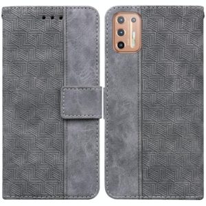 For Motorola Moto G9 Plus Geometric Embossed Leather Phone Case(Grey) (OEM)